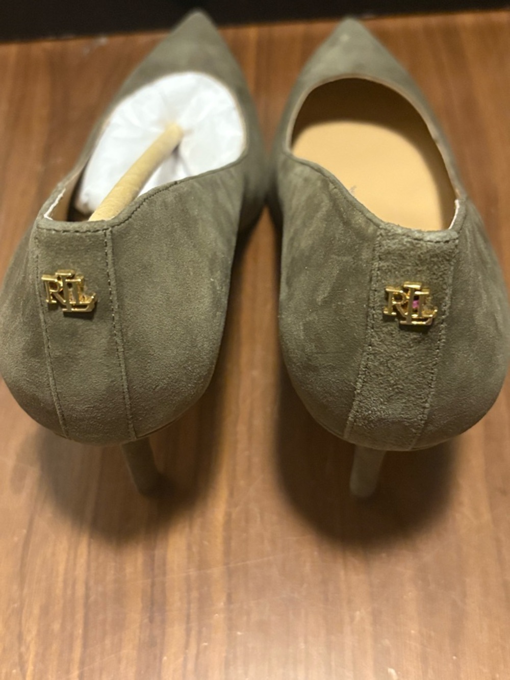 Lauren Ralph Lauren Olive Green Suede Pointed-Toe Pumps - Picture 4 of 7